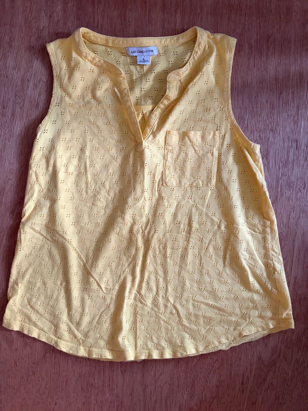 Liz Claiborne Yellow Eyelet Sleeveless Split V-Neck Tank Top Blouse